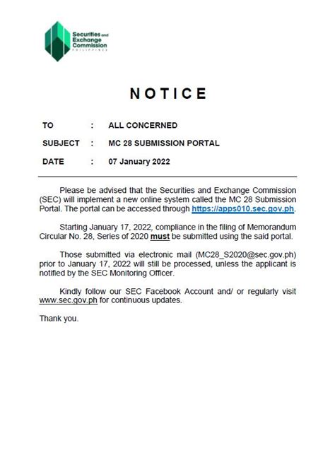 mc28 submission|SEC Notice on MC 28 Submission Portal .